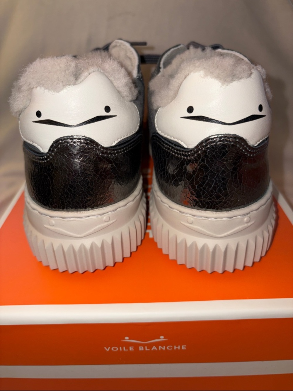 NWT VOILE BLANCHE LIPARI Charcoal Grey Fur Suede and Felt Sneakers - Picture 11 of 16